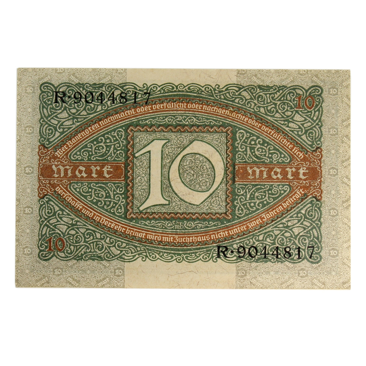 Germany 1920 10 Mark Note, Pick #67a, AU-UNC