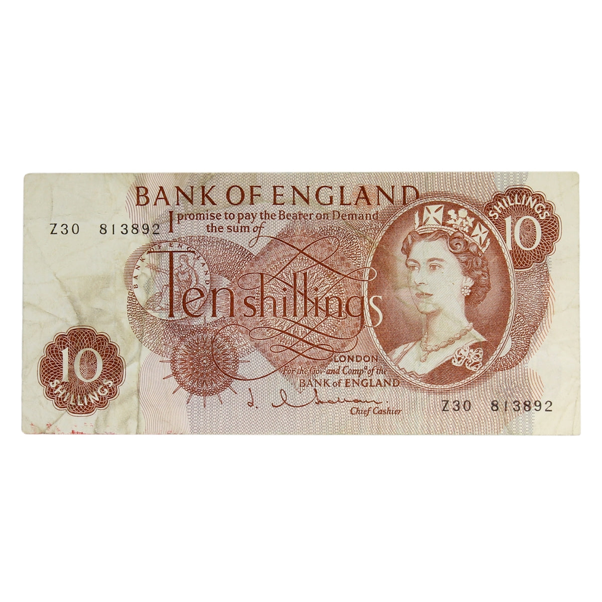 Great Britain 1963 10 Shilling Note, BE35d, Z__, VF