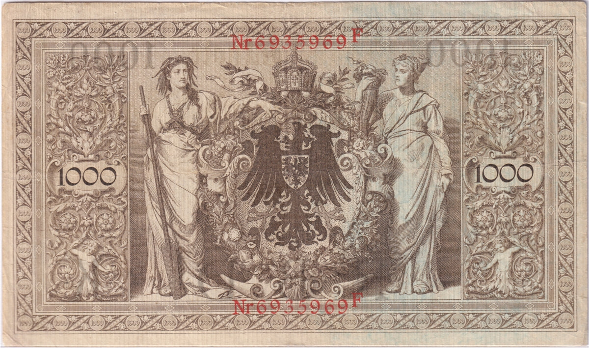Germany 1910 1,000 Mark Note, Pick #44b, F-VF (tear)