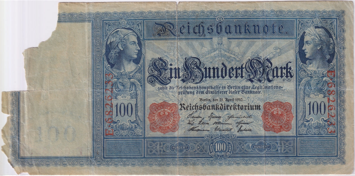 Germany 1910 100 Mark Note, Pick #42, VF (damaged)