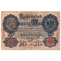 Germany 1910 20 Mark Note, VG (Damaged)