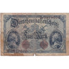 Germany 1914 5 Mark Note, 7 Digit, VG (damaged)