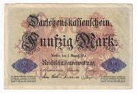 Germany 1914 50 Mark Note, 6-Digit Serial Number, Extra Fine