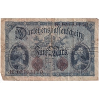 Germany 1914 5 Mark Note, 8 Digit, VG (damaged)