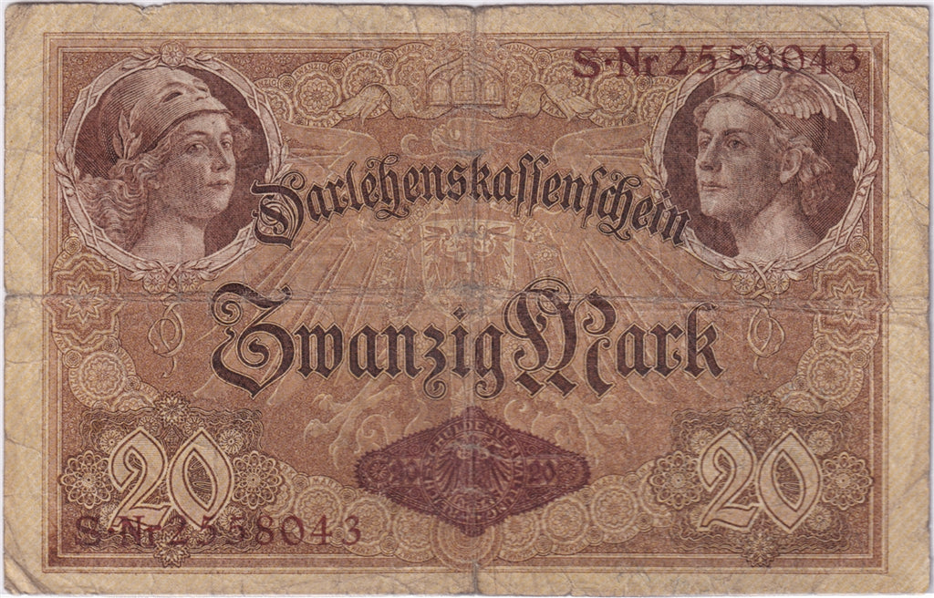 Germany 1914 20 Mark Note, Pick #48a, VG-F (Damaged)