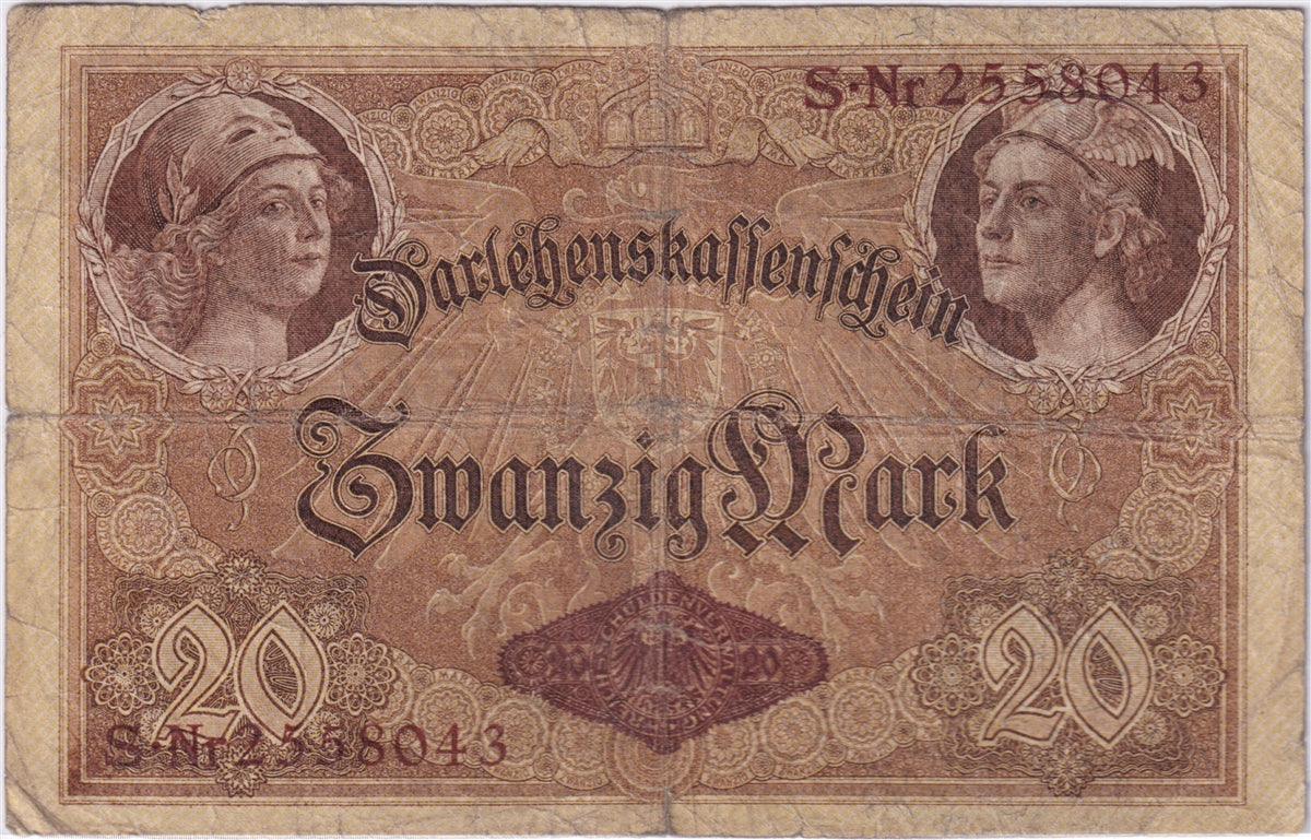 Germany 1914 20 Mark Note, Pick #48a, VG-F (Damaged)
