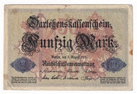 Germany 1914 50 Mark Note, F (dam'g)