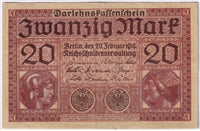 Germany 1918 20 Mark Note, Pick #57, EF
