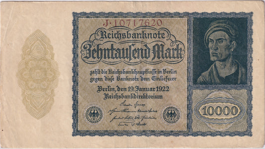 Germany 1922 10,000 Mark Note, Pick #72, EF