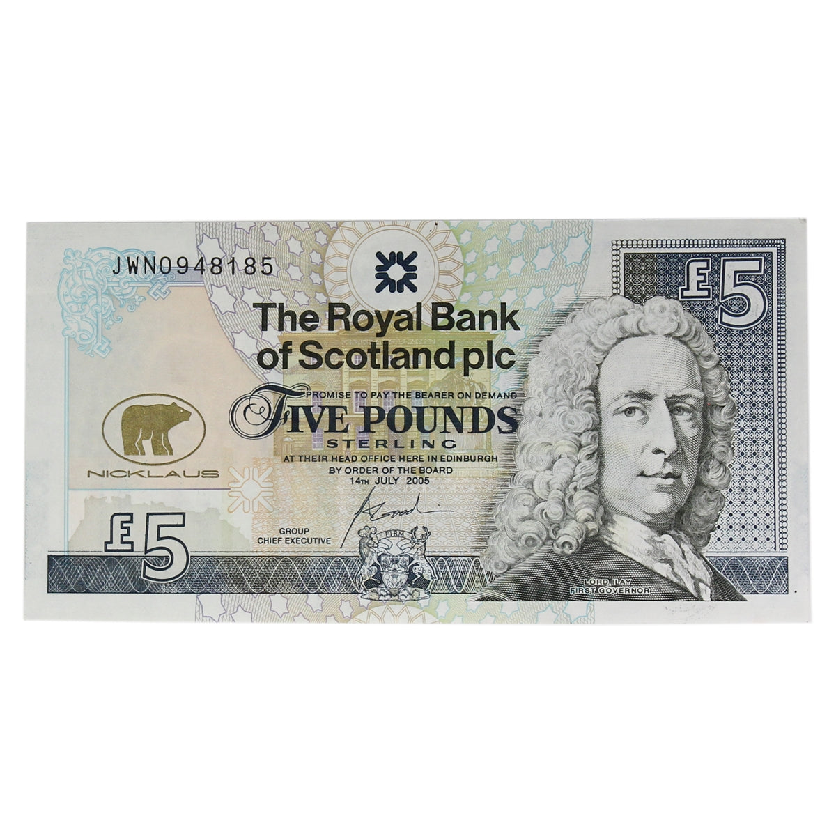 Scotland 2005 5 Pound Note, SC847, Jack Nicklaus, EF-AU