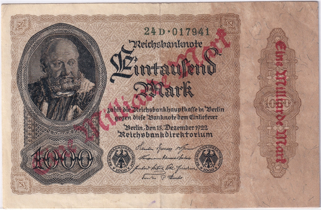 Germany 1922 1 Billion Mark Note, Pick #113a, EF