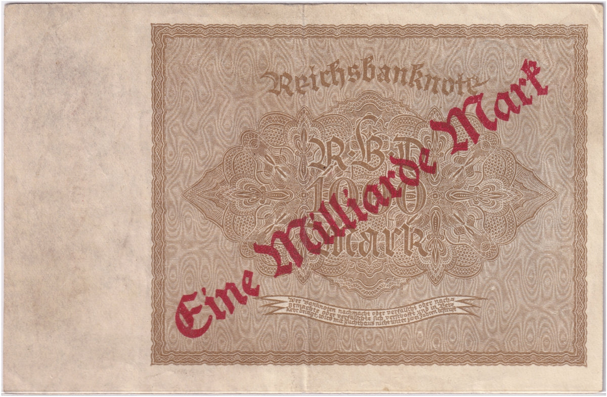 Germany 1922 1 Billion Mark Note, Pick #113a, EF