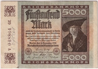 Germany 1922 5,000 Mark Note, VF-EF (writing)