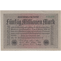 Germany 1923 50 Million Mark Note, AU (tear)
