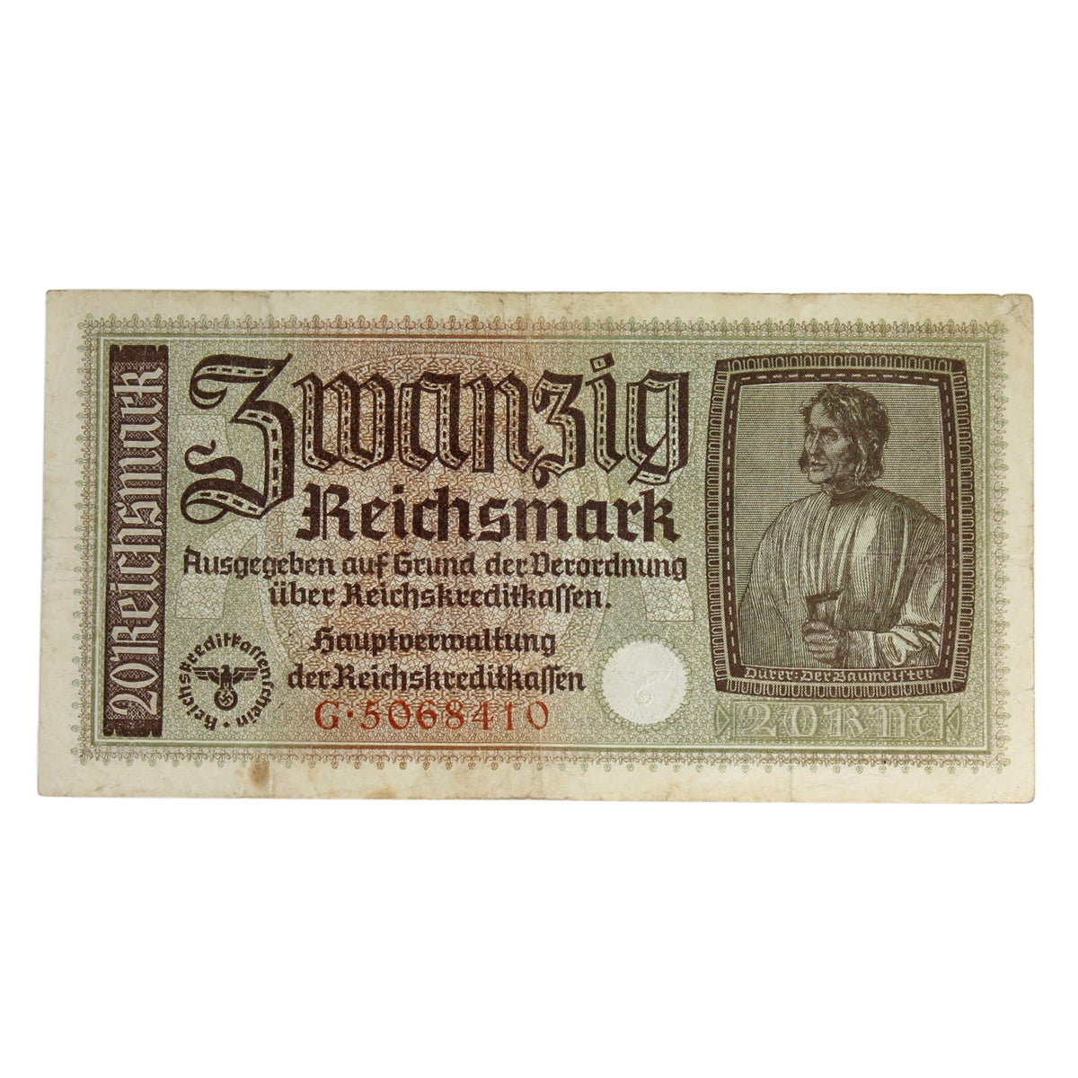 Germany 1940-45 20 Reichsmark Note, Pick #R139, F