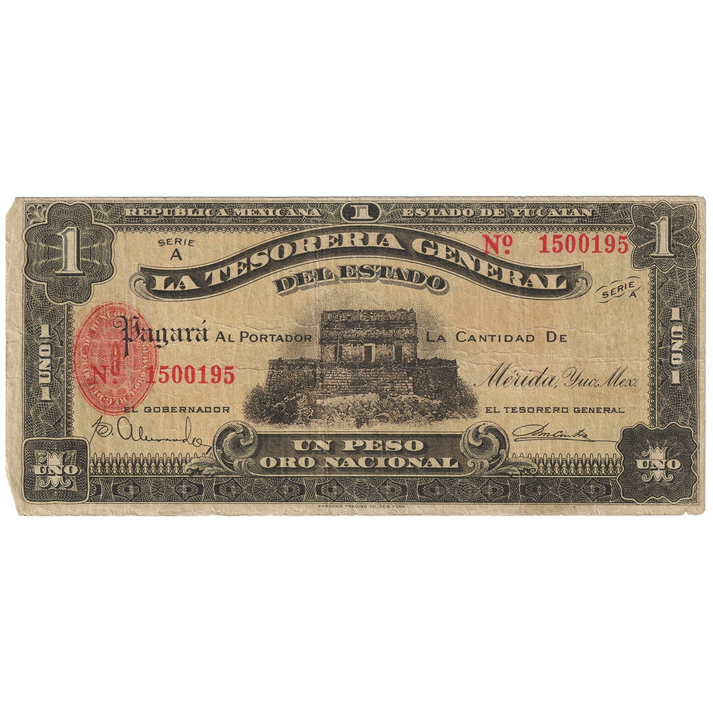 Mexico - Revolutionary 1916 1 Peso Note, Pick #1135, F-VF