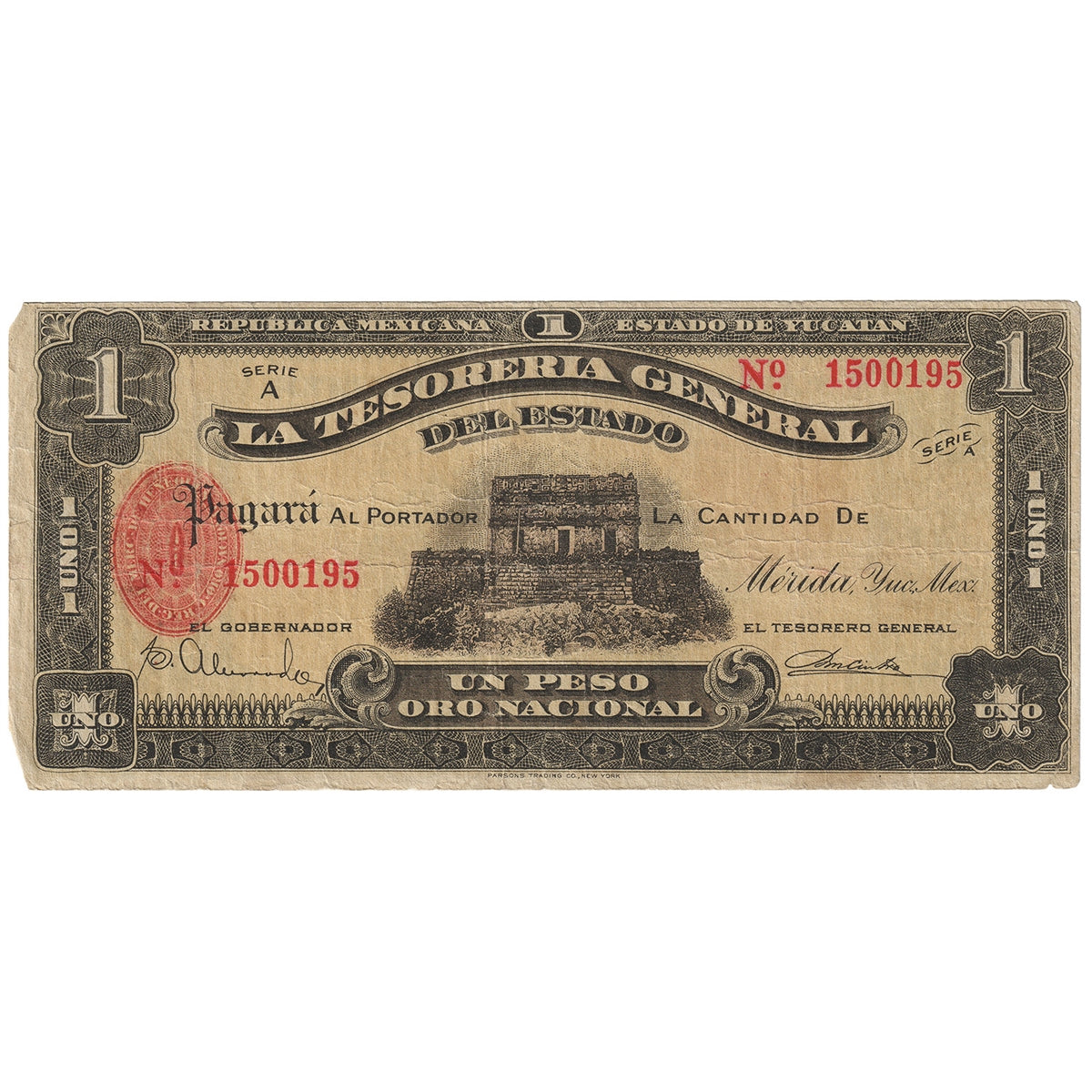Mexico - Revolutionary 1916 1 Peso Note, Pick #1135, F-VF