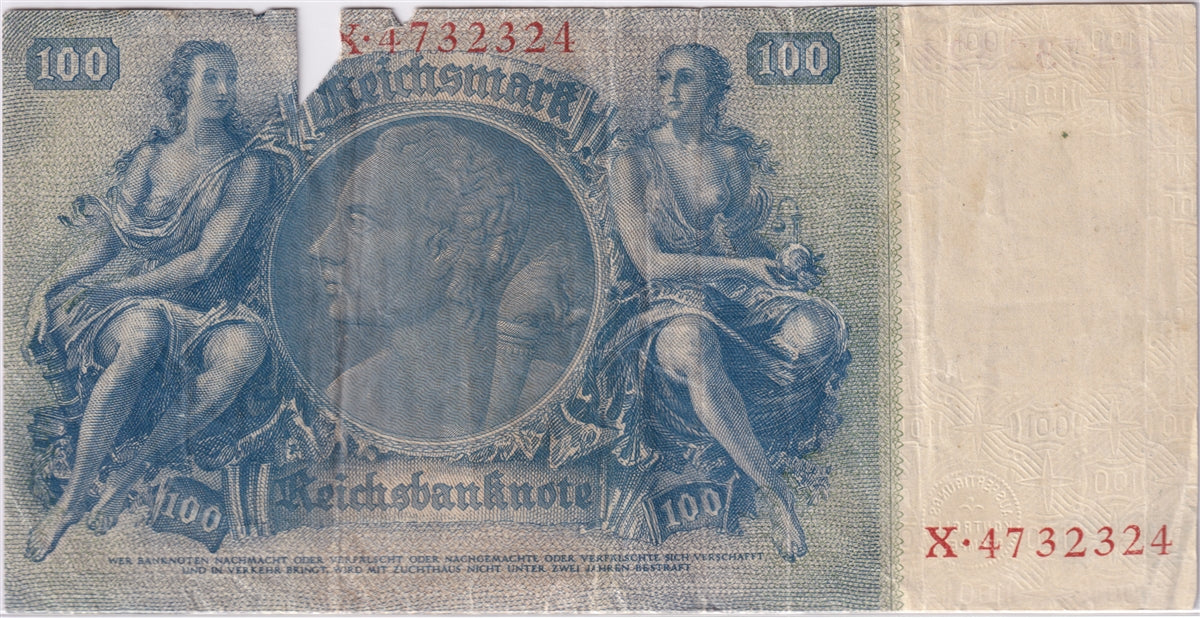 Germany 1935 100 Reichsmark Note, Pick #183a, VF (tears)