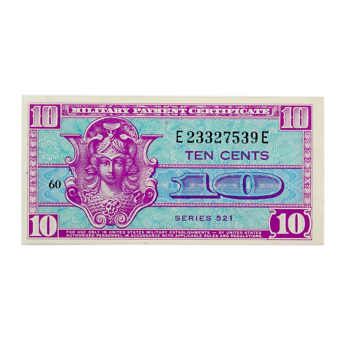 USA 1954 10 Cent Military Payment Certificate, Pick #M30, Series 521, AU-UNC
