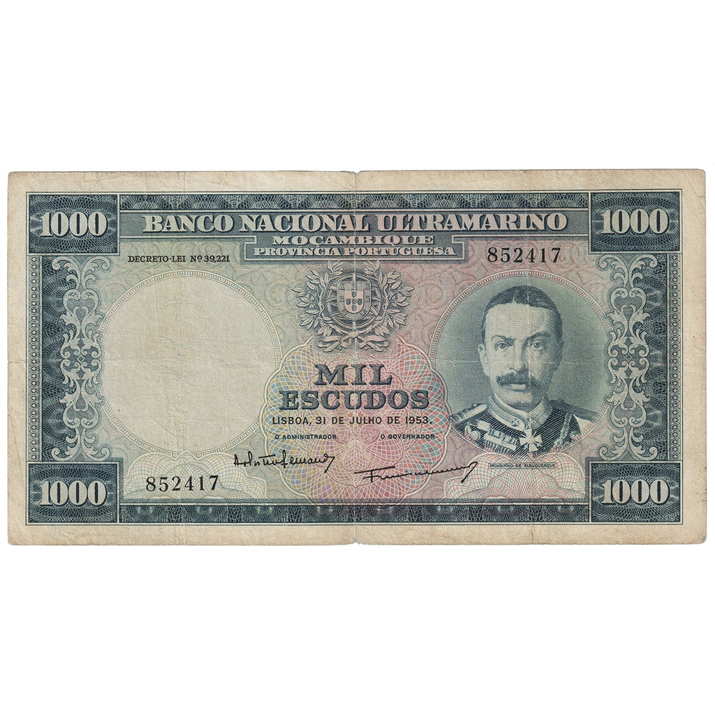 Mozambique 1953 1000 Escudos Note, Pick #105a, F-VF
