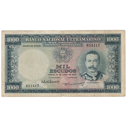 Mozambique 1953 1000 Escudos Note, Pick #105a, F-VF