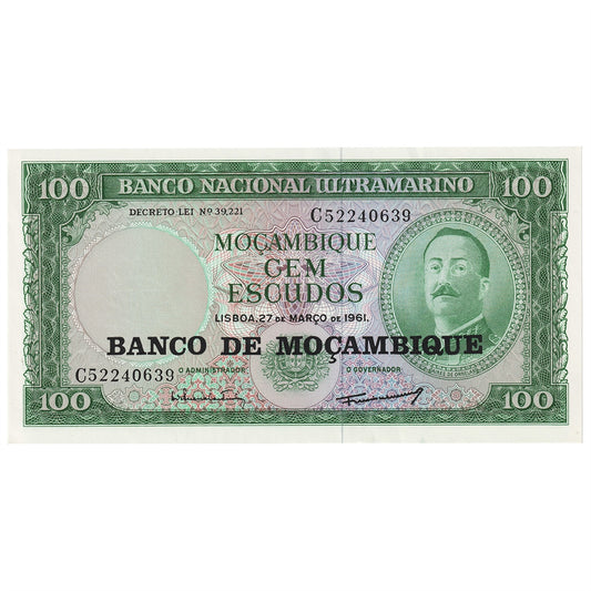 Mozambique 1961 100 Escudos Note, Pick #109a, AU-UNC