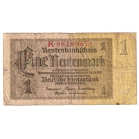 Germany 1937 1 Rentenmark Note, VG (Damaged)