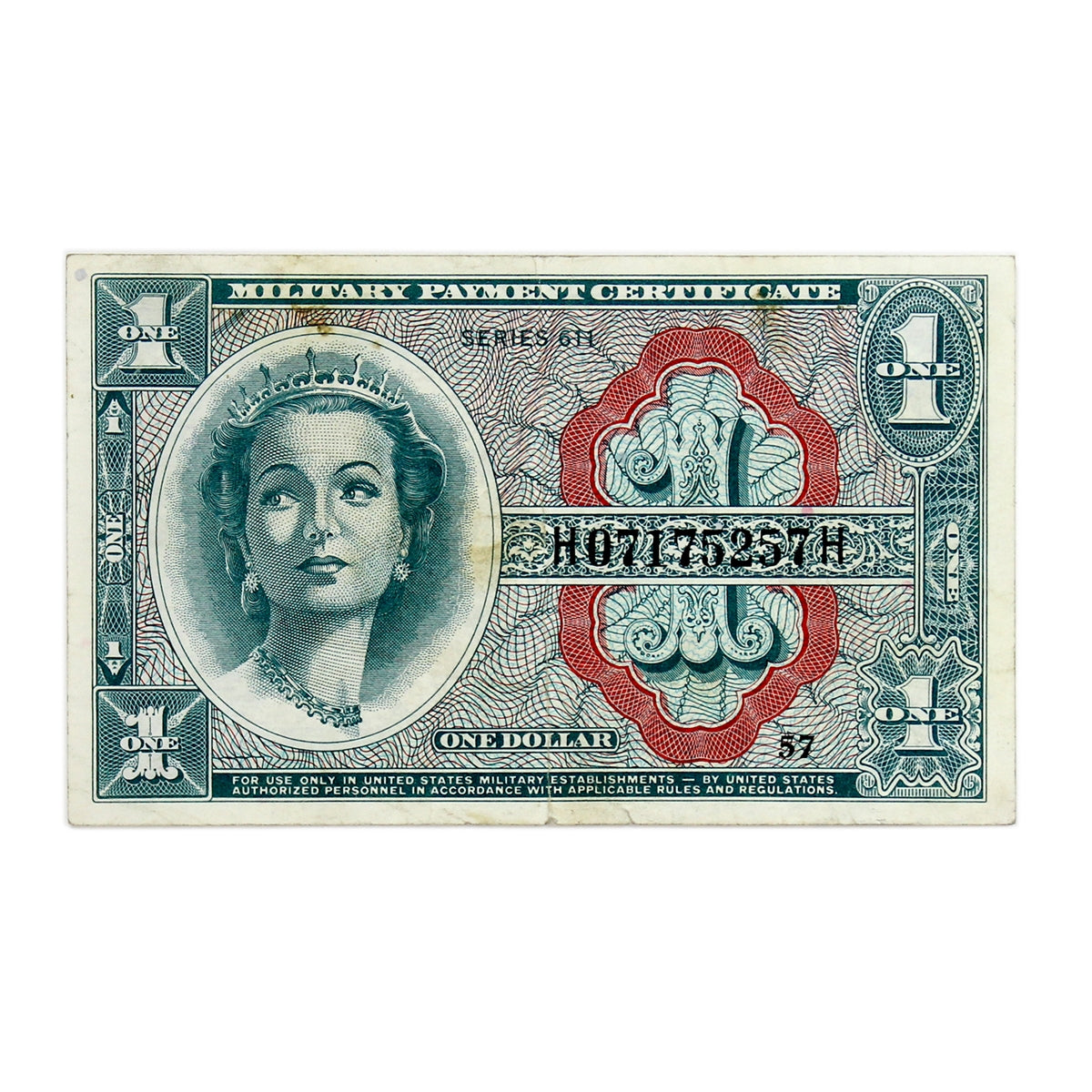USA 1964 $1 Military Payment Certificate, Pick #M54, Series 611, VF-EF