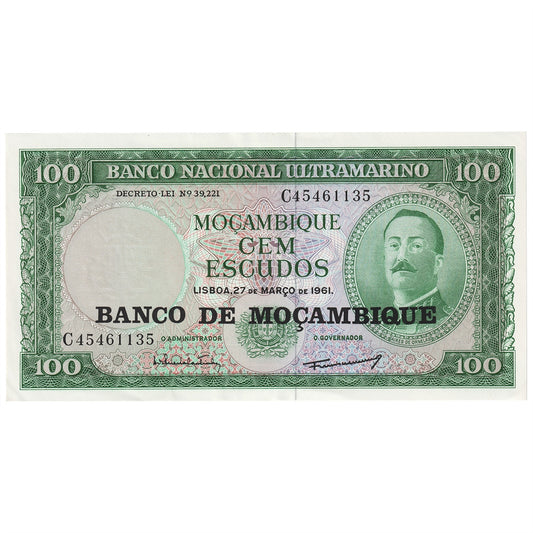 Mozambique 1961 100 Escudos Note, Pick #109a, AU