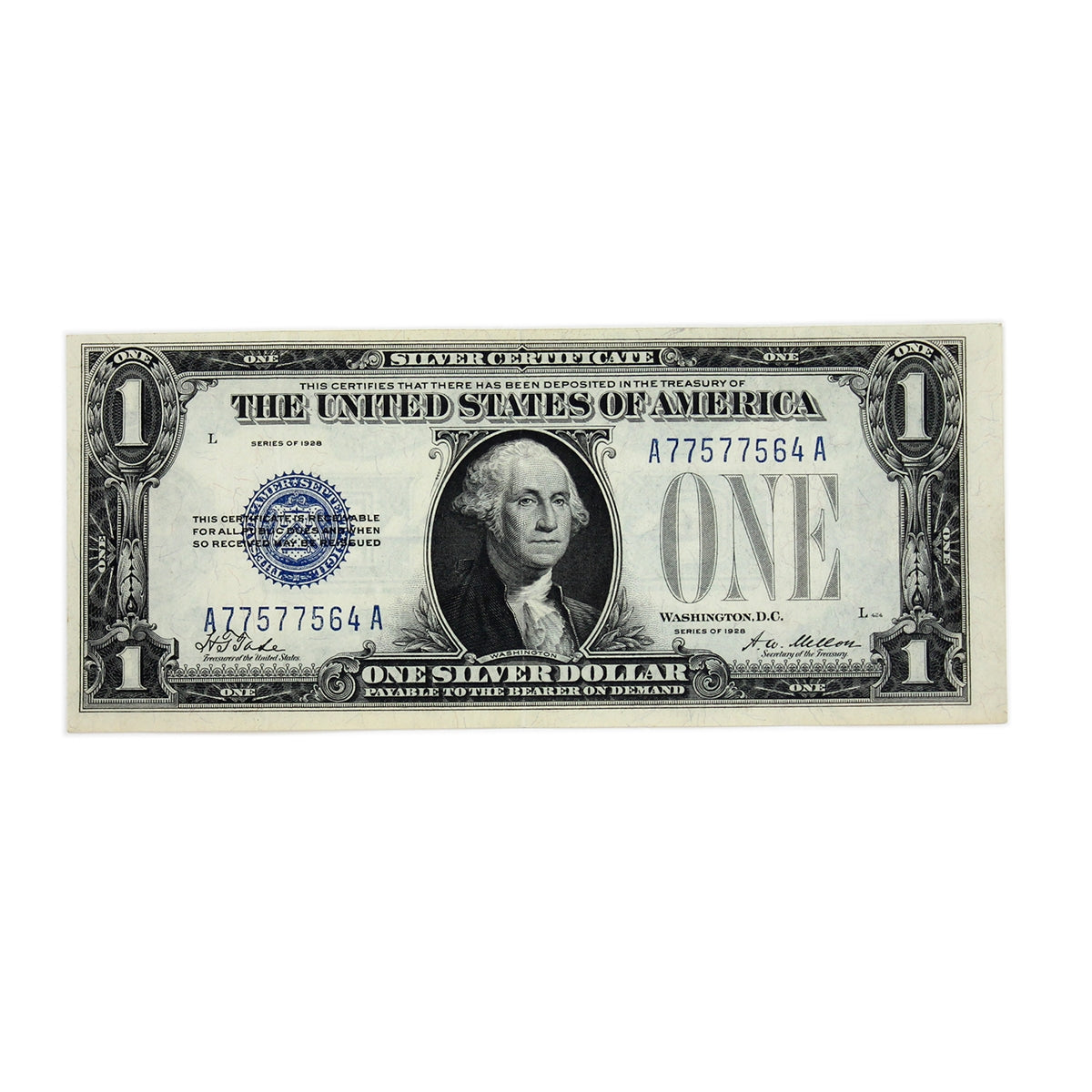 USA 1928 $1 Note, FR #1600, Tate-Mellon, Silver Certificate, VF-EF