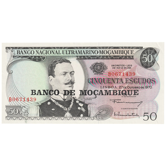 Mozambique 1970 50 Escudos Note, Pick #111, AU-UNC