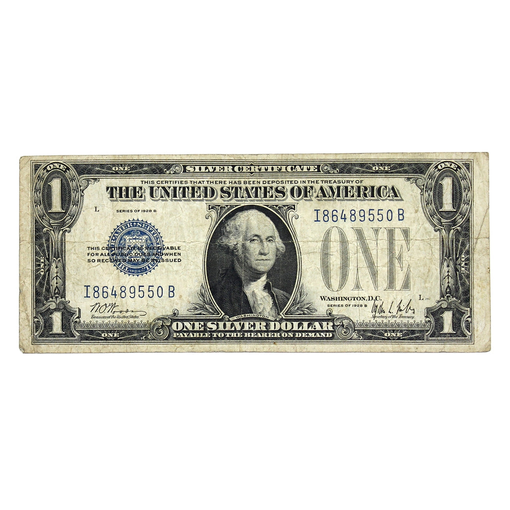 USA 1928B $1 Note, FR #1602, Woods-Mills, Silver Certificate, F