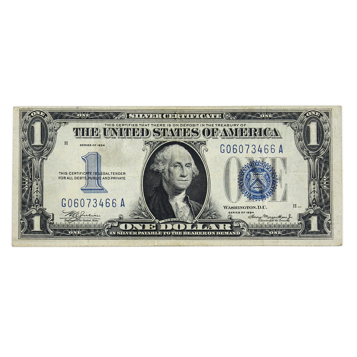 USA 1934 $1 Note, FR #1606, Julian-Morgenthau, Silver Certificate, VF-EF