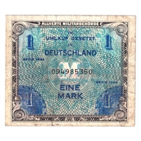 Germany 1944 1 Mark Note, with F, VF (Damaged)