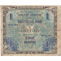Germany 1944 1 Mark Note, 9 Digit with F, VG