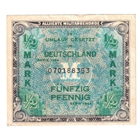 Germany 1944 1/2 Mark Note, with F, EF