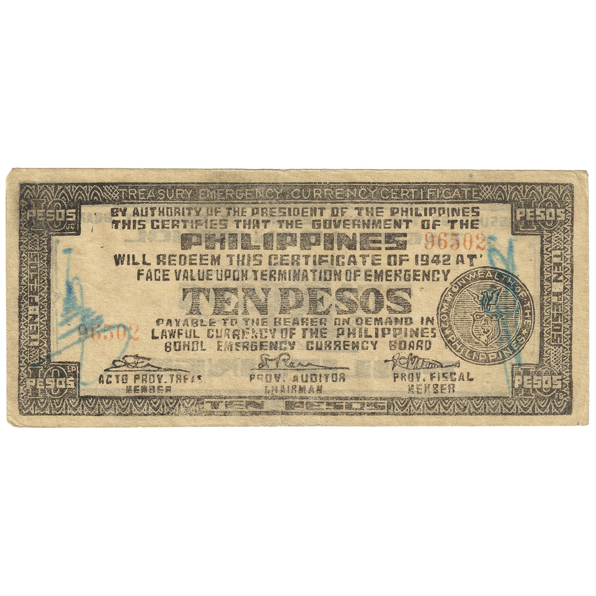 Philippines 1942 5 Peso Note, Pick #S137c, VF