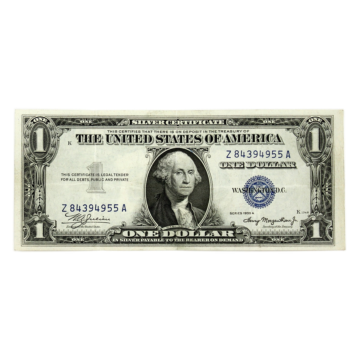 USA 1935A $1 Note, FR #1608, Julian-Morgenthau, Silver Certificate, VF-EF