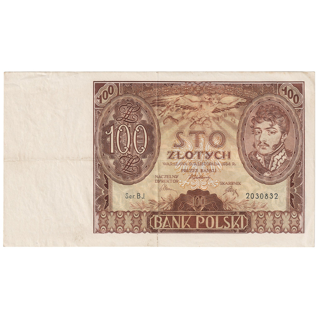 Poland 1934 100 Zlotych Note, Pick #75b, EF