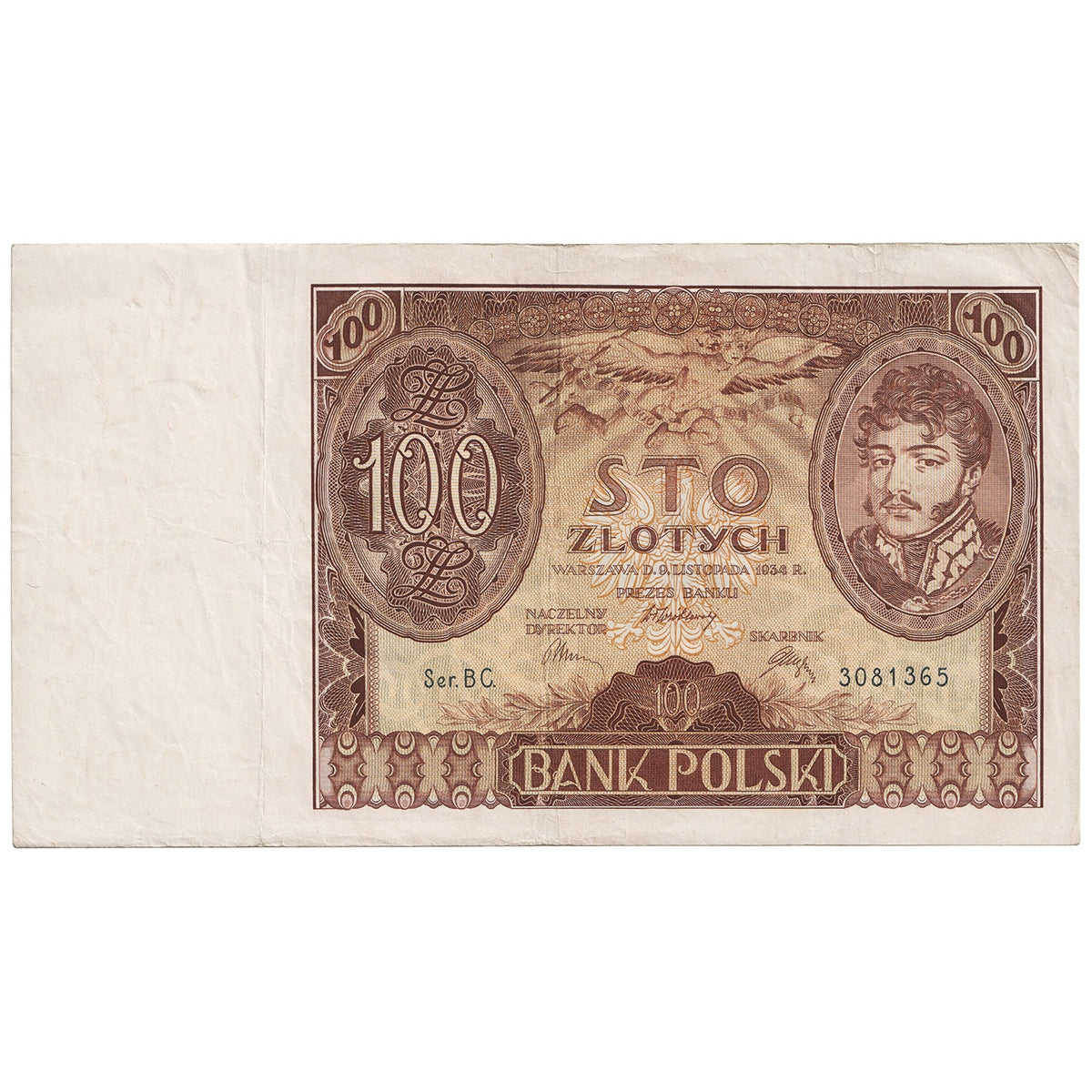 Poland 1934 100 Zlotych Note, Pick #75b, VF