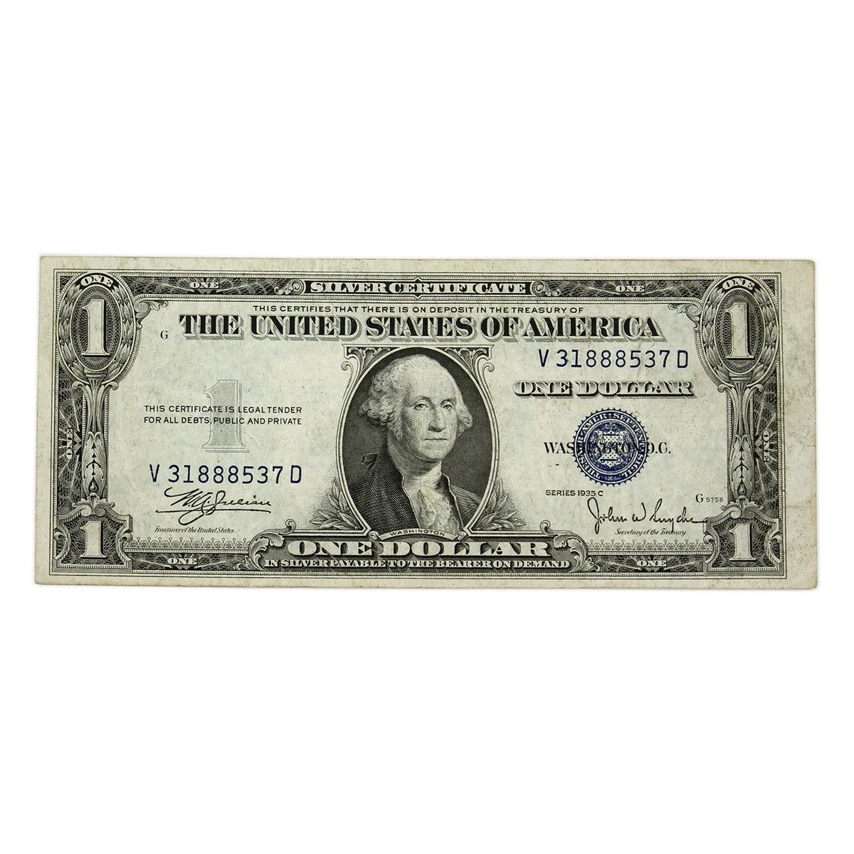 USA 1935C $1 Note, FR #1612, Julian-Snyder, Silver Certificate, VF