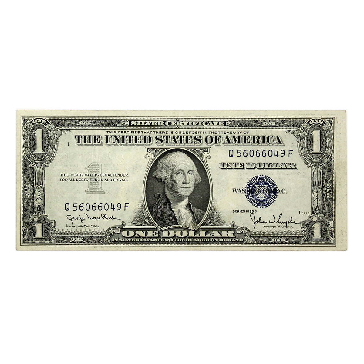 USA 1935D $1 Note, FR #1613, Clark-Snyder, Silver Certificate, VF