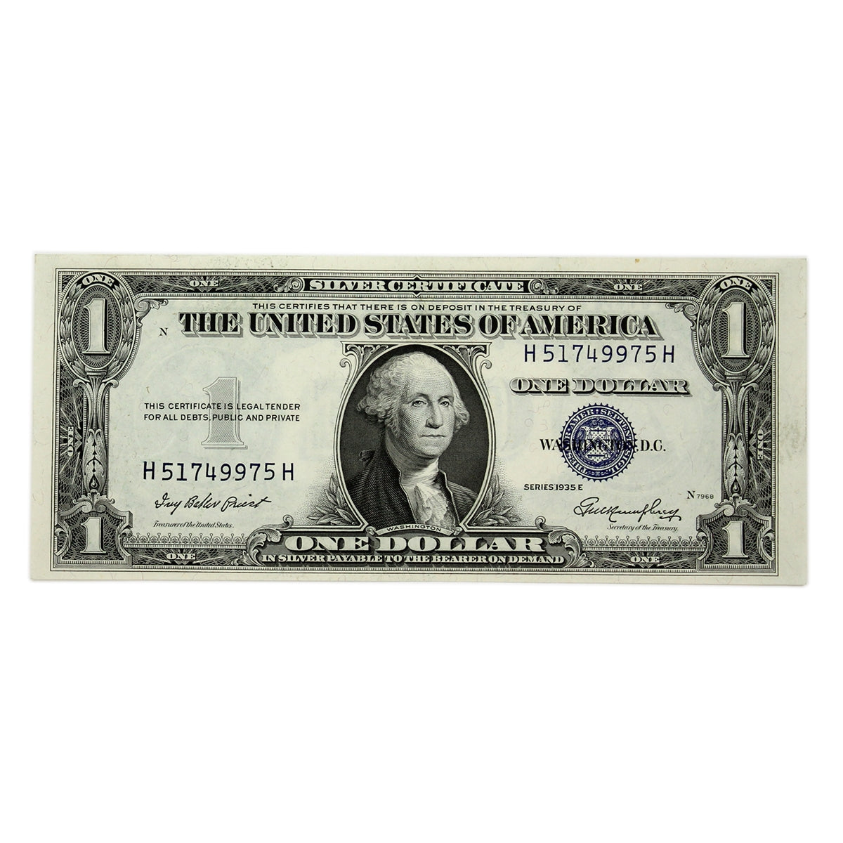 USA 1935E $1 Note, FR #1614, Priest-Humphrey, Silver Certificate, AU-UNC