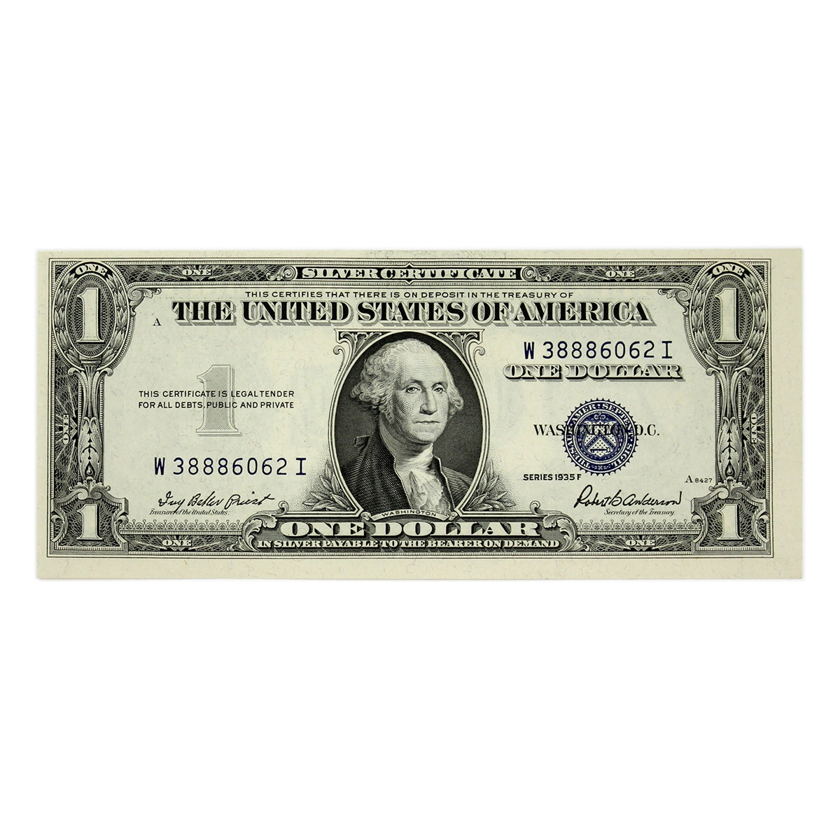 USA 1935F $1 Note, FR #1615, Priest-Anderson, Silver Certificate, EF