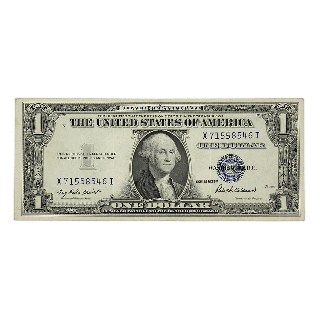 USA 1935F $1 Note, FR #1615, Priest-Anderson, Silver Certificate, F-VF