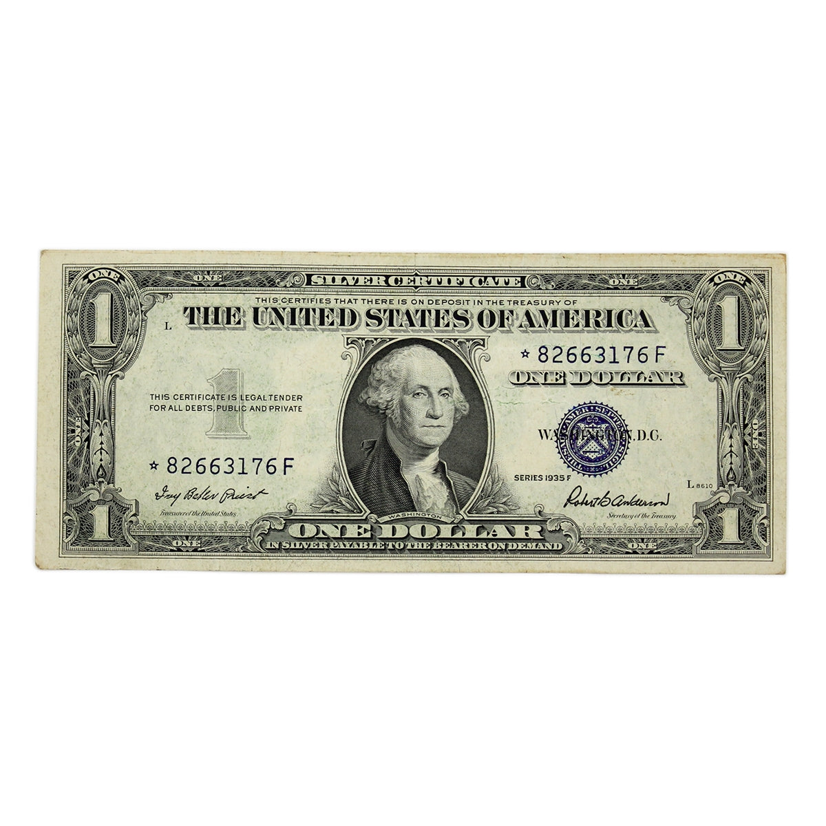 USA 1935F $1 Note, FR #1615*, Priest-Anderson, Silver Certificate, Star Note, VF