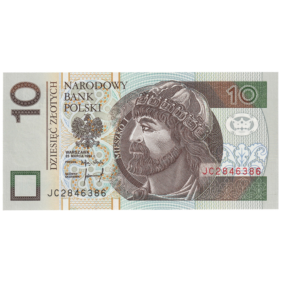 Poland 1994 10 Zlotych Note, Pick #173a, UNC