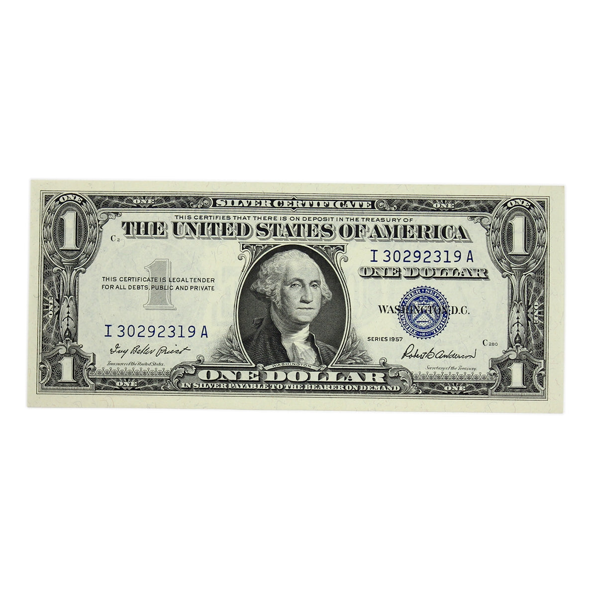 USA 1957 $1 Note, FR #1619, Priest-Anderson, Silver Certificate, AU