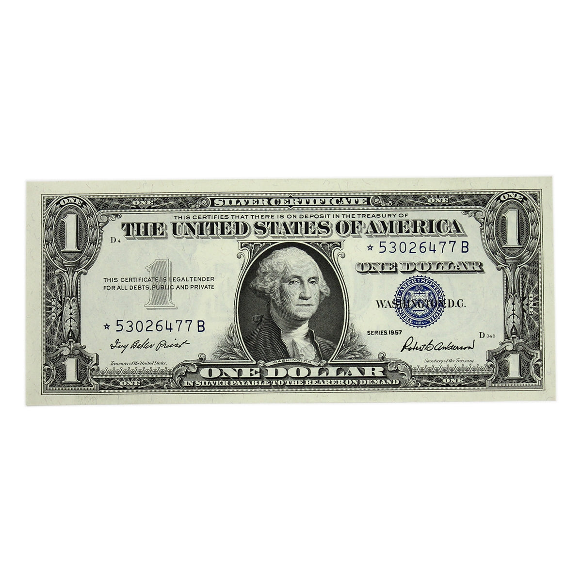USA 1957 $1 Note, FR #1619*, Priest-Anderson, Silver Certificate, Star Note, UNC