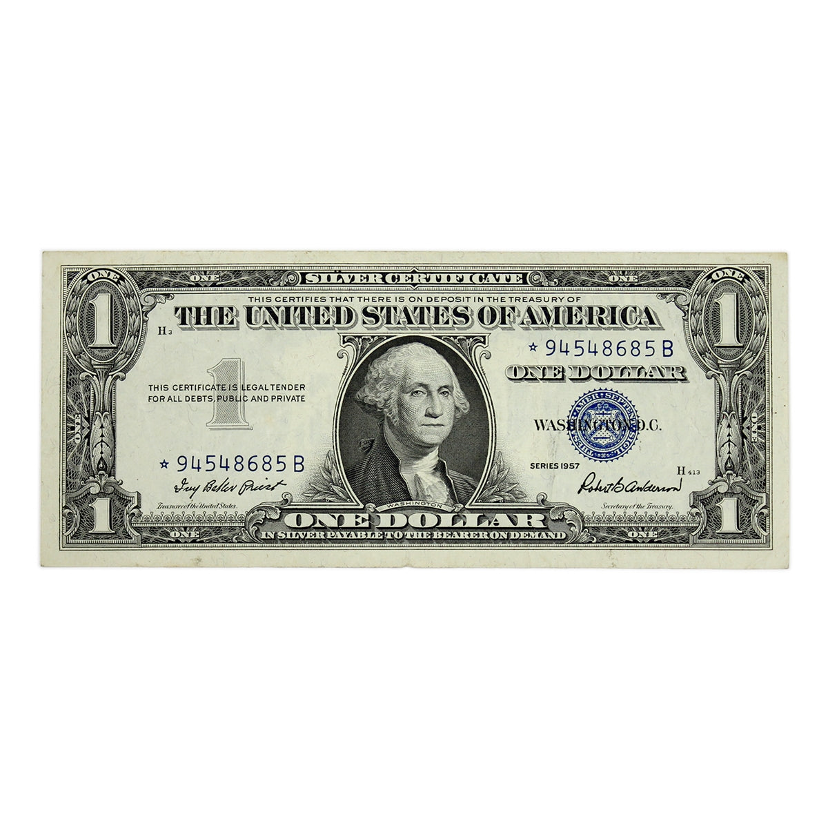 USA 1957 $1 Note, FR #1619*, Priest-Anderson, Silver Certificate, Star Note, VF-EF